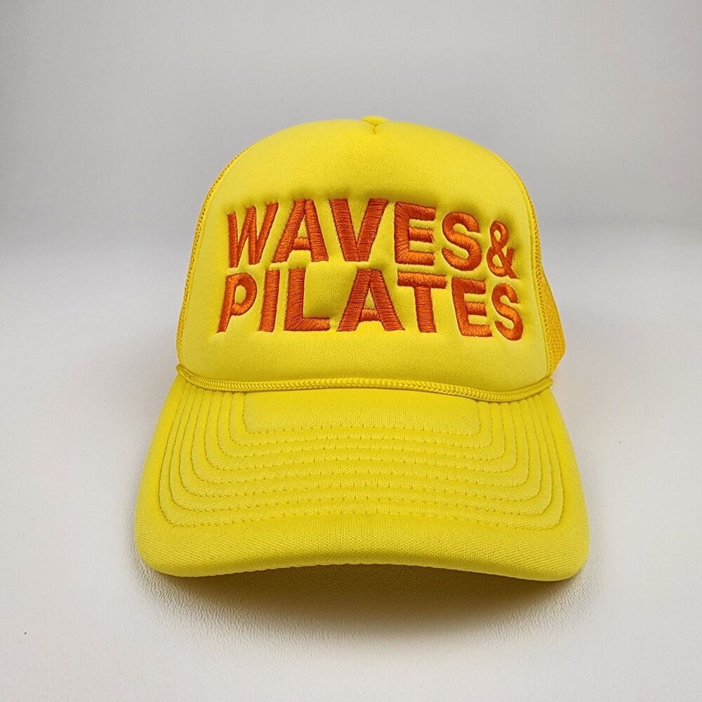 Waves & Pilates Trucker Mesh Snapback Embroidered Beach Fitness Hat - Yellow